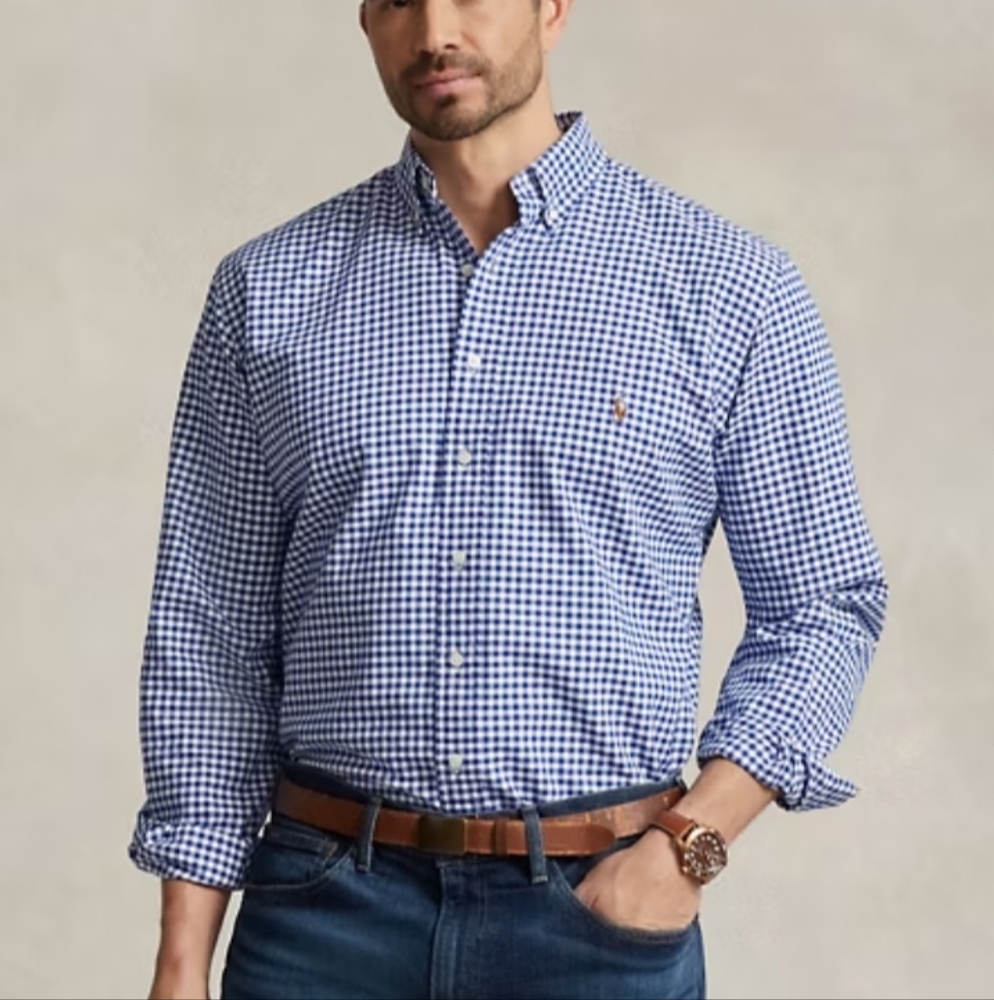 Ralph Lauren Classics XL gingham‎ Long Sleeve Button-Down Shirt Blue White